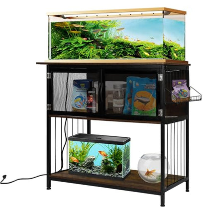 TQVAI 40-55 Gallon Fish Tank Stand - 800lbs Weight Capacity - Heavy Duty Aquarium Stand Cabinet with Power Outlets for 2 Tanks, Aquarium Decor Accessories, Reptile Turtle Tank, Black - WoodArtSupply