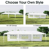 Tangkula 10' x 30' Party Tent, Portable Outdoor Tent with 5 Removable Sidewalls, and Connection Stakes, Ropes, Suitable for BBQ, Beach, Garden and Outdoor Events, Wedding Tent, White Tangkula