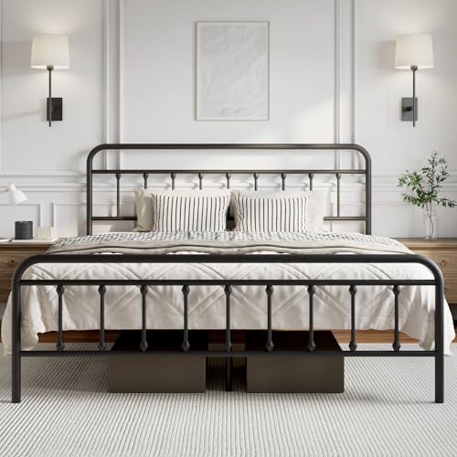 Novilla Metal King Size Bed Frame - Modern Minimalist Victorian Style with Headboard/Footboard, Heavy-Duty Steel Slats/Underbed Storage/No Box Spring Needed/Easy Assembly/Noise Free/Black Novilla