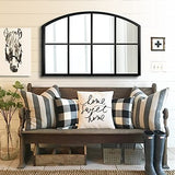 WAMIRRO Wide Window Pane Black Mirror,Farmhouse Arched Wall Mirror,Grid Mirror for Fireplace/Entryway/Hallway/Living Room,42“X28” (Black Wide mirror) WAMIRRO