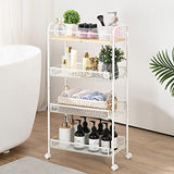 KINGRACK 4-Tier Rolling Cart,Metal Utility Cart with Wooden Tabletop,Easy Assemble Mobile Storage Trolley On Wheels,Craft Storage Cart for Bedroom Kid's Room Office Kitchen Bathroom,White KINGRACK