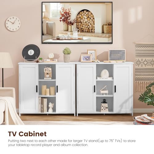 Iwell Storage Cabinet with 2 Doors and 4 Storage Shelves, Credenza Buffet Cabinet, Bathroom Cabinet for Living Room, Entryway, Home Office, White Iwell