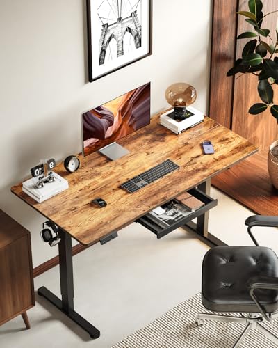 FEZIBO Electric Standing Desk with Drawers, 55 x 28 Inch Height Adjustable Desk with 3 Memory Presets, Sit Stand Up Desks for Home Office, Rustic Brown FEZIBO