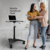 EHO Mobile Laptop Desk Cart with Wheels, Height Adjustable Standing Desk with Pneumatic Lift, Rolling Workstation with Mouse Tray and Cup Holder, Portable Table for Home Office or Classroom EHO