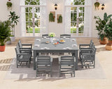 SERWALL Patio Dining Sets for 8, Outdoor Dining Sets for 8 Person with 2 Umbrella Hole Cut-Out Rectangular Tables and 8 Chairs, HDPE Dining Sets for Garden, Backyard, Poolside, Gray SERWALL