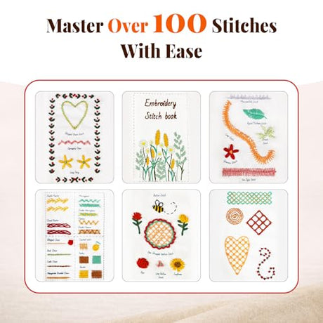 CYANFOUR 2026 New Embroidery Stitch Book Kit for Adults Beginners, Cross Stitch Kit with Step-by-Step Guide and Video, Threads and Needles, Portable Crafts Gift for Adults CYANFOUR