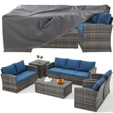 AECOJOY 7 Pieces Patio Furniture Set with Two Storage Boxes&Patio Set Cover, Outdoor Rattan Conversation Set，All-Weather PE Wicker Sectional Sofa Outdoor Furniture, Grey Rattan&Dark Blue Cushions AECOJOY