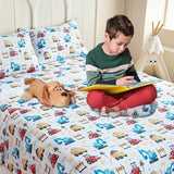 Homilay Queen Sheet Set Kids - Excavator Road Roller Dump Truck 4 Pieces Soft Microfiber Cartoon Style Bedsheets for Boys Girls Teens, Oeko TEX, Breathable Deep Pocket Sheets(Engineering Car) Homilay