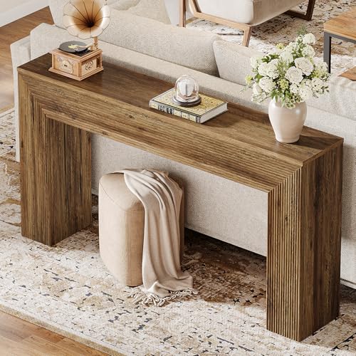 Tribesigns 63" Console Table, Rustic Fluted Long Sofa Table Behind Couch for Entryway, Living Room, Hallway, Foyer, Brown Tribesigns