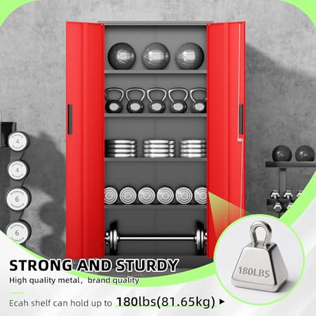 Bonusall 72" Metal Garage Storage Cabinet - 900lbs Heavy Duty Steel Cabinet with 3-Point Locking System & 4 Adjustable Shelves, Lockable Tall Storage for Garage, Office, Warehouse - Black & Red Bonusall