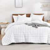 Andency Twin Comforter Set, White Gingham Plaid Grid Checkered Twin Bed Comforter Set for Dorm Boys Girls Teens Kids, 2 Pieces Lightweight Reversible Preppy Bedding Sets(66x90 Inch) Andency