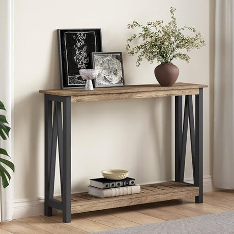 ChooChoo Farmhouse Console Table, Rustic Vintage Narrow Sofa Table for Entryway, Living Room, Hallway, 40 Rustic Oak & Black ChooChoo