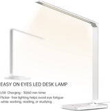 Ambertronix LED Desk Lamp with USB Charging Port, Dimmable Eye-Caring Reading Desk Light for Home, with 5 Brightness Level & 3 Lighting Modes, Touch Control, Auto Timer (White) Ambertronix
