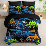 Smell Sunshine 7pcs Comforter Set Dinosaur Theme Printed Bedding Set with 1 Comforter, 1 Flat Sheet, 1 Fitted Sheet and 4 Pillowcases for Boys and Girls Bedroom (Dinosaur King Smell Sunshine
