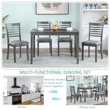 KEIKI 5-Piece Standard Height Dining Table Set with Rectangular Table and 4 Upholstered Ladder Backrset Chair, for 4 Person, Modern Wooden Table Set, Easy Assembly, for Kitchen, Dining Room, Gray KEIKI