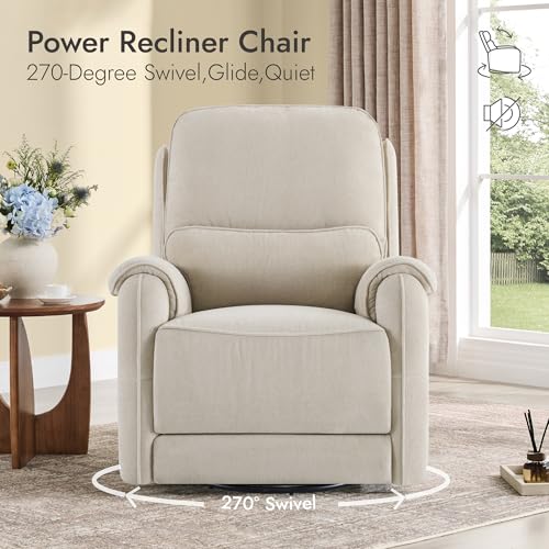 Watson & Whitely Power Recliner Chair W 3-Level LED Night Light, Swivel Glider Nursery Rocking Chair W Lumbar Pillow for Living Room, Oeko-TEX & FSC Certified, Fabric Sand