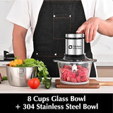 Kitchen in the box Food Processors,400W All-Copper Motor Meat Grinder & Food Chopper - Electric Vegetable Chopper with 2 Bowls(8 Cup+8 Cup) & 2 Bi-Level Blades for Meat/fish/Vegetable/Baby Food Kitchen in the box