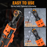 Protmex 3/8'' Cordless Ratchet Wrench, 60FT-LBS (80N.m) Electric Ratchet with 21V 2 X 2.0Ah Battery, 400 RPM Chargeable Power Ratchet Driver Set with 8 Sockets,1/4 Adaptor, 3" Extension Bar Protmex