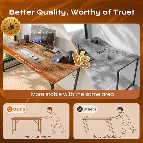 PRAISUN 47 X 24 Inch Computer Desk with Deeper Desktop, Gaming Office Writing Work Desk for Home Office, Study, Bedroom, Work from Home, Metal Frame, Rustic Brown PRAISUN