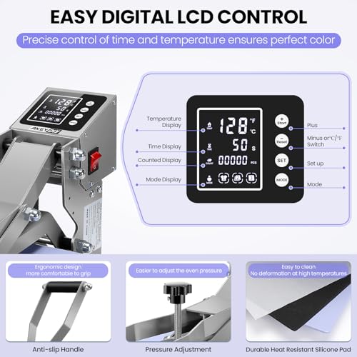 AKEYDIY Heat Press, 15x15 Slide Out Heat Press Machine for T Shirts, Digital Clamshell Heat Transfer Machine for Sublimation, Industrial Shirt Printer for Canvas, Pillows, Coasters, Puzzles (Purple) AKEYDIY