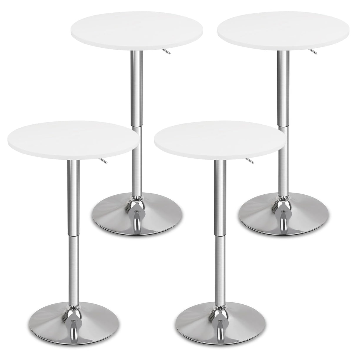 CLATINA Round Bar Pub Tables Set of 4, 26"-36" Height Adjustable Bistro Table with Metal Base, 360° Swivel High Top Cocktail Table for Home Kitchen Party Drink Restaurant Wedding Cafe Reception, White CLATINA