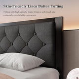 Feonase Twin Size Metal Bed Frame with Linen Upholstered Headboard, Heavy-Duty Platform Bed Frame with 12" Storage, Steel Slats Support, No Box Spring Needed, Gray Feonase