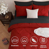 DOWNCOOL 7 Pieces Red and Black King Size Comforter Set, Pintuck Pinch Pleat Bed in a Bag, Soft Microfiber All Season Bedding Set for Bedroom with Sheets, Pillowcases & Shams DOWNCOOL