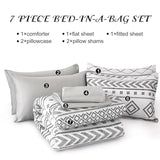 Yiran White Comforter Set Queen Size, 7 Piece Boho Aztec Bedding Set, Bohemian Bed in a Bag Queen, Soft Microfiber Striped Complete Bedding Set with Sheets for All Season Yiran