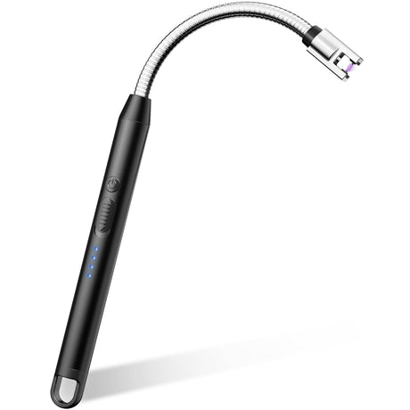 VEHHE Electric Lighter with 360° Flexible Neck, Flameless Windproof Long Candle Lighter with Led Battery Display, USB C Rechargeable Lighter with Hanging Hook for Gifts BBQ Fireworks (Black) VEHHE