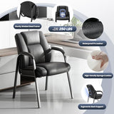 MALOL Office Guest Chair with Armrest, PU Leather Reception Chair for Office & Waiting Room, 250LBS, One-Piece Welded Steel Frame, Sponge Cushion for Long Sitting Comfort – Black,Set of 4