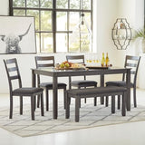 Signature Design by Ashley Bridson 6 Piece Dining Set, Includes Rectangular Dining Table, 4 Ladderback Chairs & Bench, Wood, 36" W x 60.13" D x 30" H, Gray Signature Design by Ashley