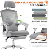 Sweetcrispy Office Computer Desk Chair with Footrest,Ergonomic High-Back Mesh Rolling Work Swivel Chairs with Wheels,Comfortable Lumbar Support,Comfy Arms for Home,Bedroom,Study,Student,Light Grey Sweetcrispy
