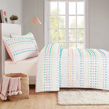HOMBYS Tufted Pom Poms Bedding Comforter Set for Girls, 3 Piece White Boho Jacquard Kids Comforter Set for All Season，Twin/Twin XL Size HOMBYS