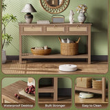 SUPERJARE Rattan Console Sofa Table with Outlets and USB-C Port, 3 Drawer Entryway Table with Synthetic Rattan Surface, Open Shelf, Behind Couch Entry Foyer Hallway Storage, Brown SUPERJARE