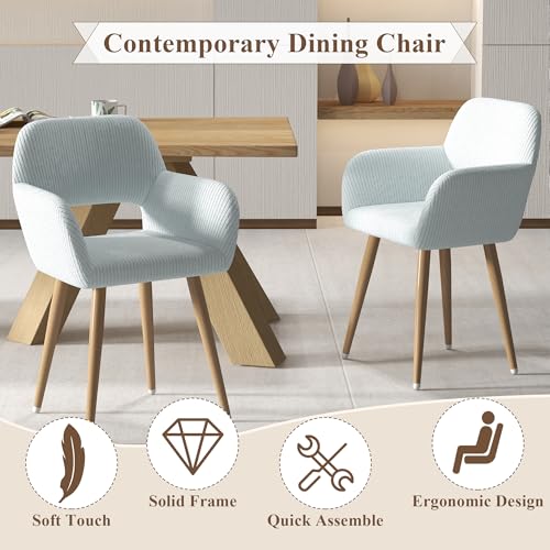 GOOLON Home Office Desk Chair Set of 1, Corduroy Fabric Vanity Chair for Makeup with Hollow Backrest, Comfy Armchair Wood Frame with Strudy Metal Legs, Light Blue GOOLON