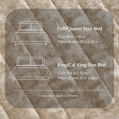 EVERGRACE Velvet Quilt Set Queen Size, Luxurious Soft Striped Channel Bedding Set, Lightweight Velvet Comforter for All Season, Oversized Bedspread Coverlet with 2 Matching Shams, Beige Taupe EVERGRACE