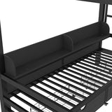 Bellemave Full Over Full Bunk Beds with Storage Shelves & Drawers, Metal Bunk Bed Full Over Full with Charging Station & LED Lights, Space Saving Bed Frame Convertible to Sofa Design, Black Bellemave