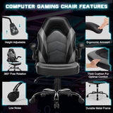 DUMOS Gaming Ergonomic Office Chair for Adults, Height Adjustable Computer Desk Chair with Flip-up Armrests, PU Leather Swivel Video Game Chair with 360° Rolling Wheels, Grey DUMOS