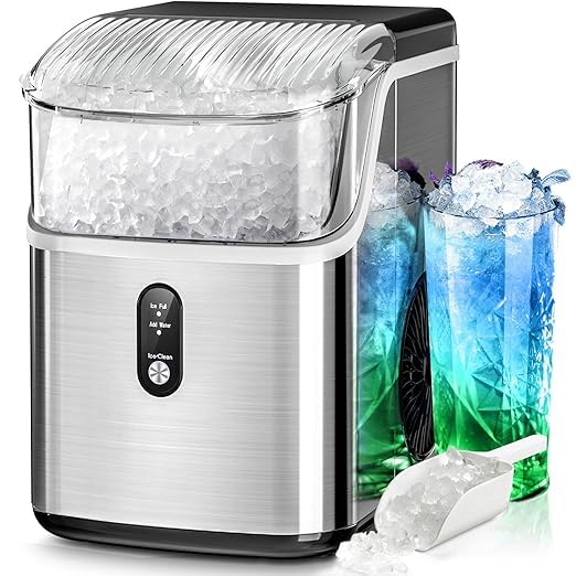 Nugget Ice Maker Countertop, 35Lbs/24H Portable Table Top Machine with Chewable & Crushed Ice, Self-Cleaning, One-Touch Operation for Home, Kitchen & Office(Stainless Steels Silver) Crzoe