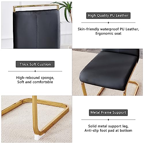 MEMUY 79" Black Modern Dining Table Set for 8,MDF Board Wood Table Top with Golden Metal Legs,Glossy Black Kitchen Room Table Set for 8-10 Person,Dining Room Table with 8 Black Golden Chairs MEMUY