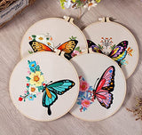 Konrisa Embroidery Kits with Butterfly Flower Pattern, Stamped Embroidery Starter Kit for Beginners Adults Needlepoint Kits Include Embroidery Fabric Embroidery Hoop Threads and Needles,Set of 2