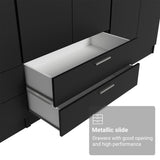 Madesa 6 Doors 4 Drawers Wardrobe Set Armoire Closet Bedroom Storage Cabinet with Shelves and Hanging Space 94" L Wooden Clothing Organizer Unit (Black) Madesa