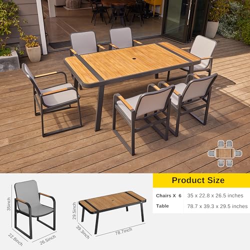 EAST OAK Signature 7 Pieces Outdoor Dining Set, Patio Furniture Set with Finest Teak Wood, Powder-Coated Aluminum Frame Table,Patio Dining Set for Garden,Backyard and Porch, Dark Grey EAST OAK