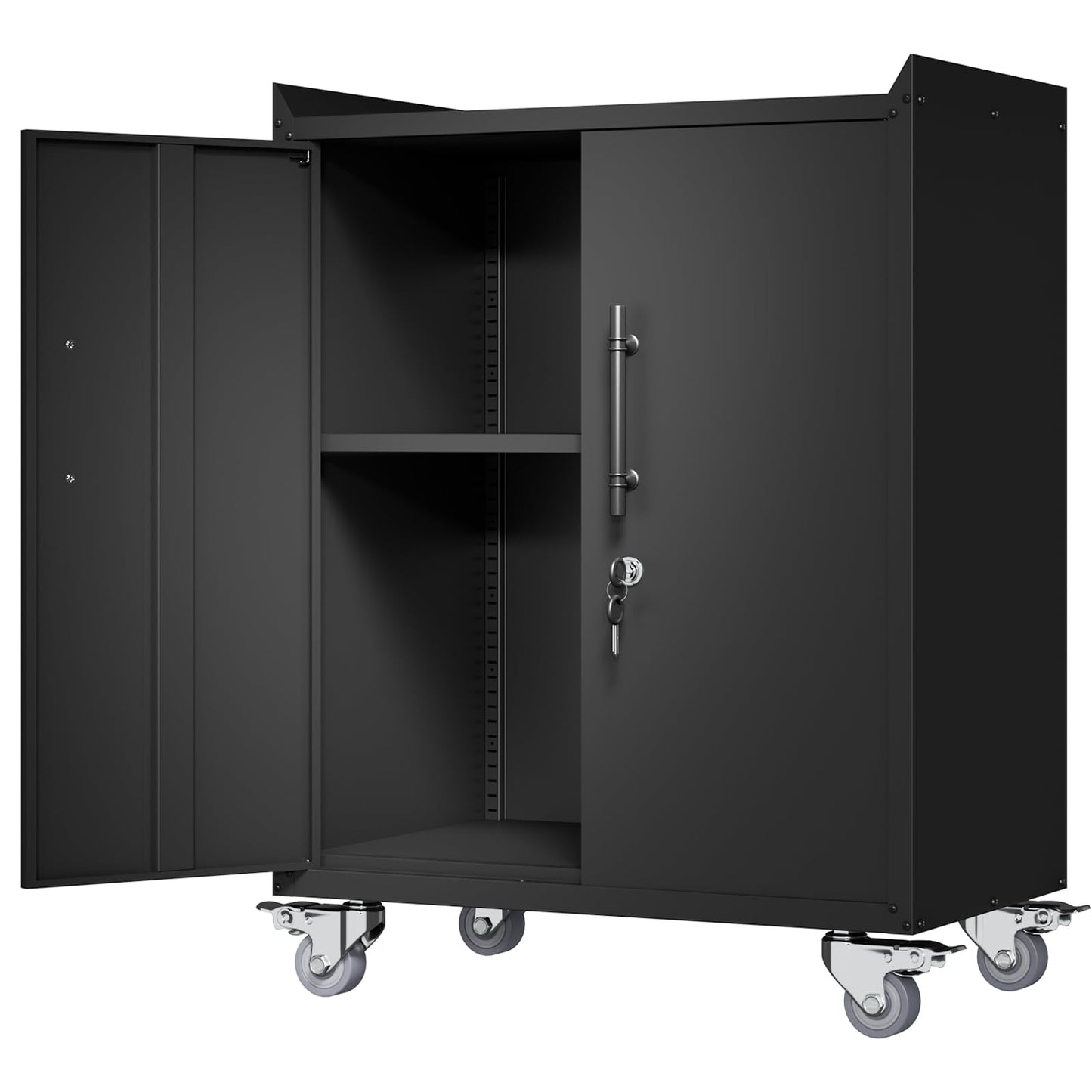 Metal Storage Cabinet Lockable Garage Cabinet with Doors and Adjustable Shelves Rolling Tool Storage Cabinet on Wheels for Garage Office Home Kitchen Gym Pantry, 35.4”Hx 30.3”Wx 18.1”D, Black - WoodArtSupply