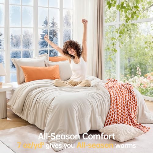 MUXHOMO Full Comforter Sets, All Season Ultra Soft Down Alternative Bedding - 3 Piece Lightweight Bed Set Includes 1 Comforter (82"x86") and 2 Pillow Shams (20"x26"), Linen MUXHOMO