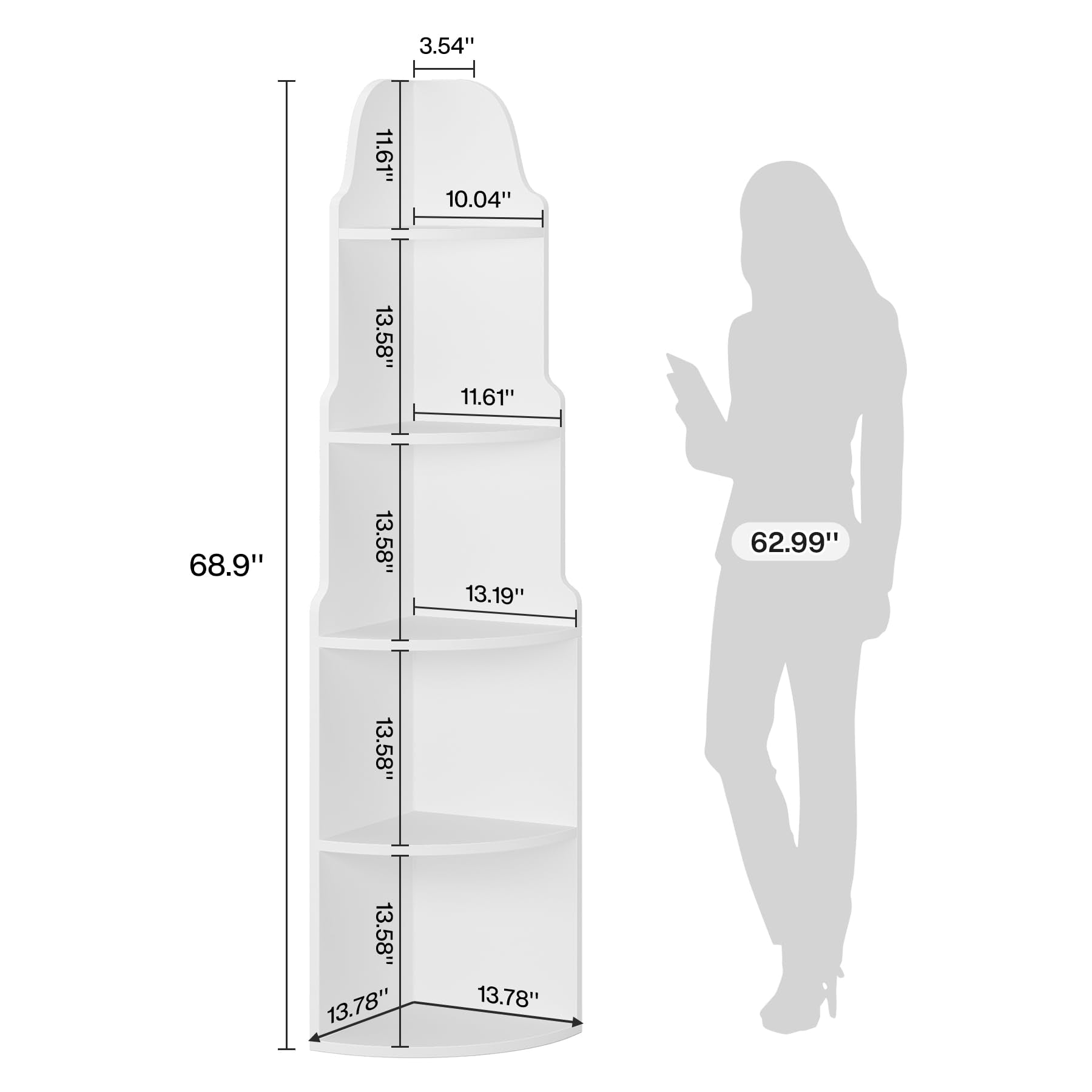 Tribesigns 69" Modern White Corner Bookshelf - 5-Tier Storage Rack for Living Room, Home Office & Kitchen - WoodArtSupply