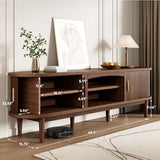 Decofy Mid Century TV Stand for TVs up to 80 Inches, Entertainment Center with Storage, Power Outlet, Fluted Sliding Doors & Adjustable Shelves, Modern Media TV Console Table for Living Room (Walnut) Decofy