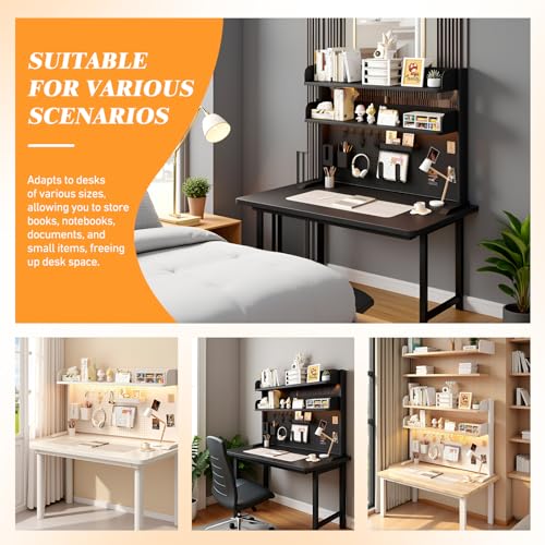 SimpArt Desk Organizer Shelf for Standing Desk – Metal Frame Desk Hutch with Pegboard, Storage Shelf, and Hooks, Space-Saving Desktop Organizer for Home Office & Workstation Black 39.4 * 9.3 * 15in SimpArt