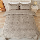Cmfshape Floral Embroidery Quilt Set,3 Pieces Queen Quilt Bedding Set,Classic Diamond Pattern Quilts,Ultra Soft Lightweight Reversible Bedspread Coverlets for All Season(Taupe,90"x90") Cmfshape