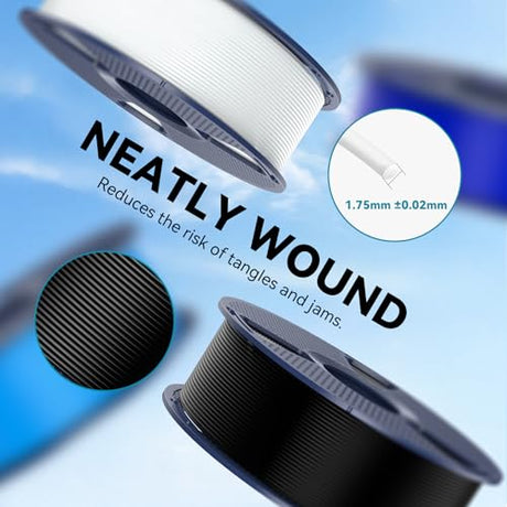 SUNLU 4kg PLA 3D Printer Filament Bundle, Neatly Wound PLA Filament 1.75 mm, Dimensional Accuracy +/- 0.02mm,Good Vacuum Packaging Filaments,4kg in Total,1kg per Spool,4White SUNLU